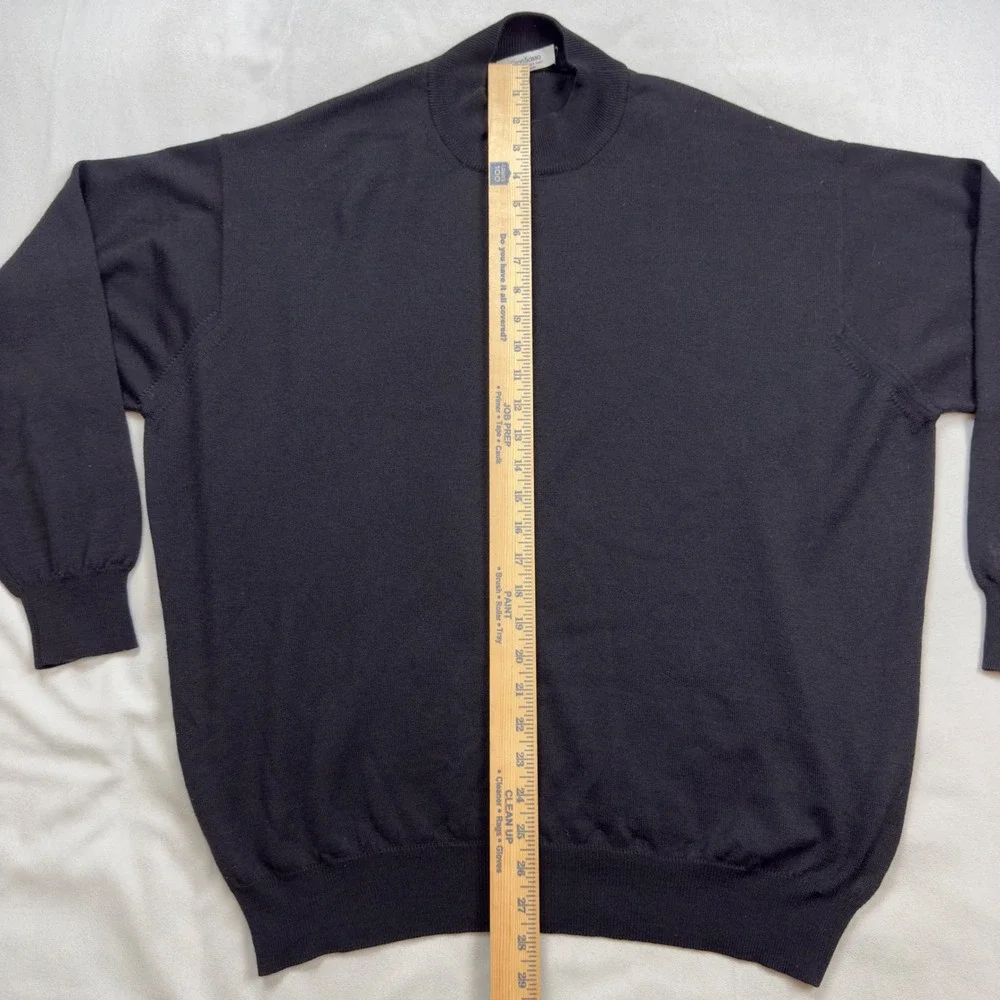 Gran Sasso Mens Black Wool Cashmere Silk Mock Neck Sweater Made in Italy XL